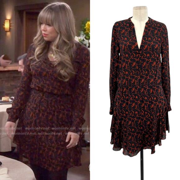 A.L.C.‎ Legend Dress Silk Long Sleeve Paisley Print Rust Black Size 6 - Picture 1 of 13
